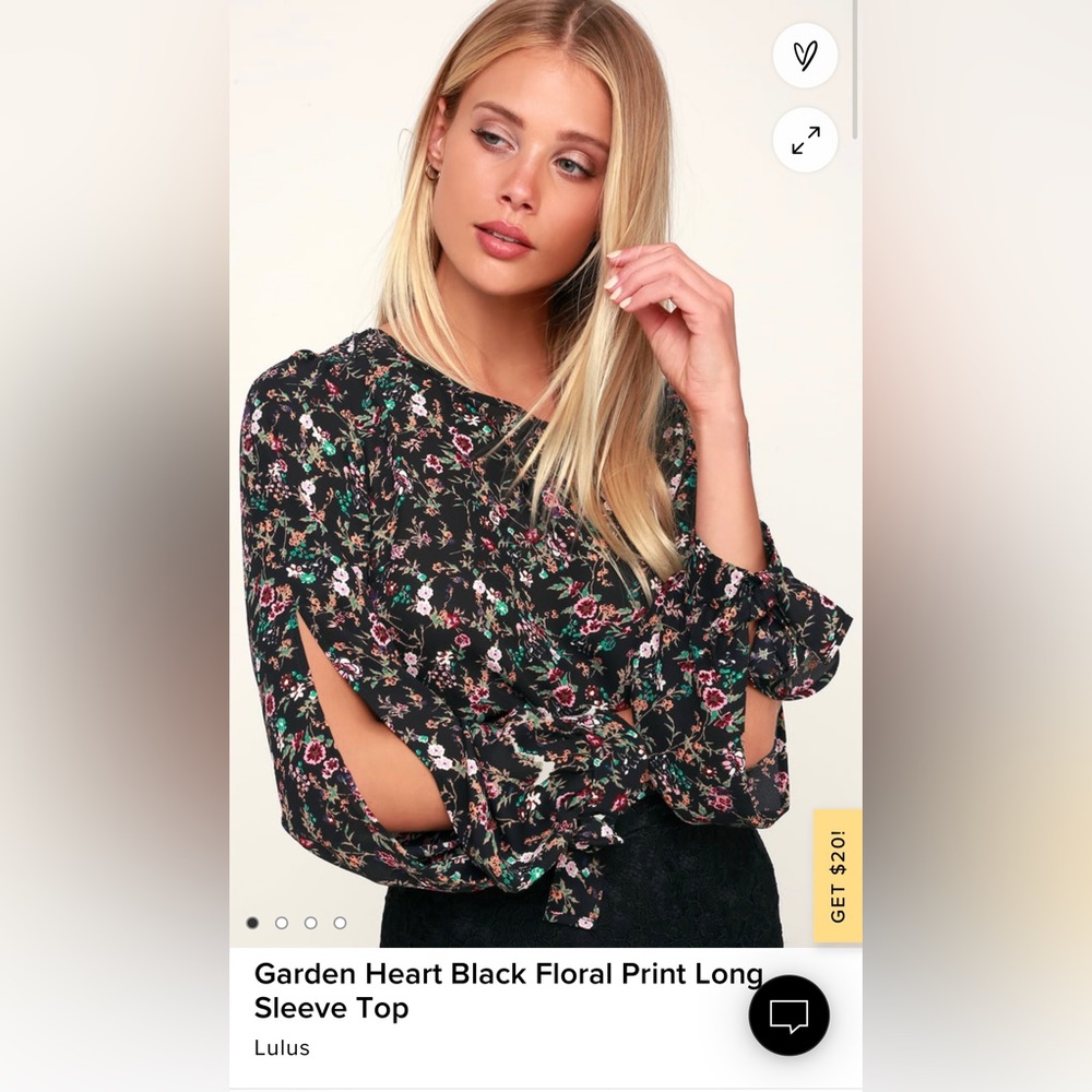 Lulu’s Garden Heart Black Floral Print Long Sleeve Top